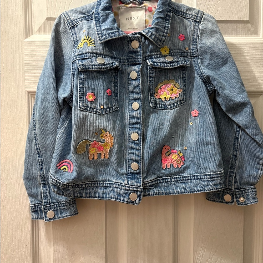 next Light Blue Embroidered Unicorn & Rainbow Denim Jacket